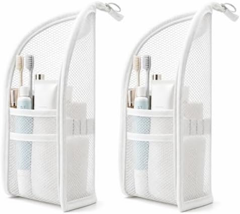 Standing Toiletry Bag,Portable Foldable Hanging Travel Organizer with Zipper and Loop,Mesh Large Capacity Cosmetic Waterproof Bag for Bathroom,Suitcase Packing,Toiletries,Makeup,Skincare (2PC,White) by Unknown