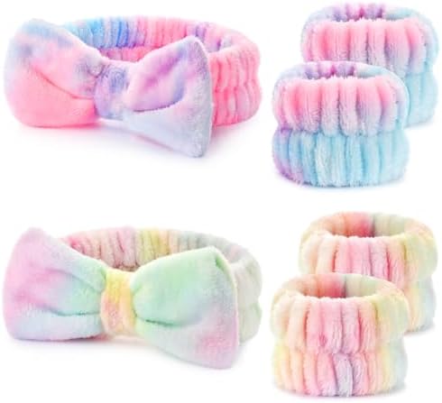 Wteehn 6pcs Headband and Wristband for Face Washing, Makeup Spa Skincare Headband, Skin Care Face Wash Headbands Wrist Bands Tools Set, for Women and Teen Girls Gifts by Wteehn