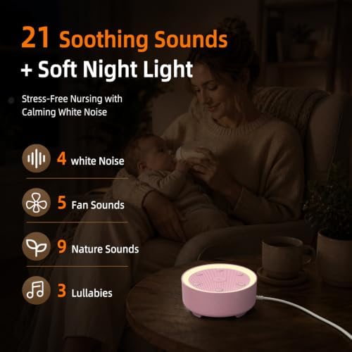 Kipcush White Noise Machine for Sleeping, Baby & Adults, High-Fidelity Non-Looping Sounds, Sleep Sound Machine with Dimmable Night Light, USB Powered, Memory Function, Home, Nursery & Travel - Image 3