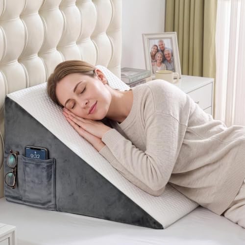 puredown® 12" Bed Wedge Pillow, Cooling Wedge Pillows for Headboard, Pillow Wedge for Nighttime Acid Reflux, Lumbar & Back Support, Leg Elevation Therapy, Snore Reduction Aid.White by Puredown