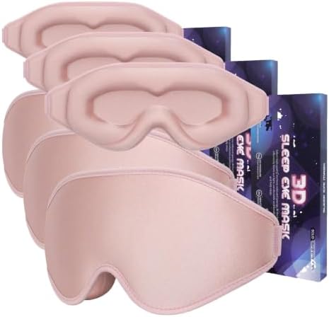 Sleep Mask 3D Eye Mask for Sleeping 100% Light Blocking Eye Covers with Adjustable Strap Night Blindfold for Women Memory Foam Pink (Pack of 3) by DecMetu
