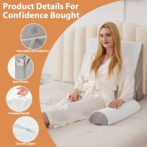 BIEEZZK 4PCS Wedge Pillow Set for After Surgery, Back Pillow for Bed Sitting up, 9&12inch Adjustable Memory Foam Bed Wedges, Pillow Wedge for Acid Reflux, Back Pain Relief, Snoring, White/Grey - Image 4