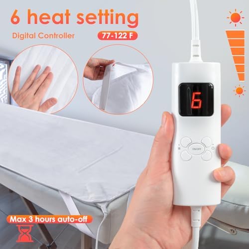 Massage Table Pads Warmer Six Heat Settings Electric Heating Pad (72.8" x 30"), Digital Heat Control Pad, Heated Mattress Pad w/Overheat Protection for Massage Bed & Spa,White Bed Warmer¡­ - Image 3