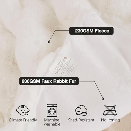 ORINOVA Light Beige Cozy Faux Fur Throw Blanket for Living Room Bedroom 50x60 Thick Ultra Soft Aesthetic Fuzzy Throw Blanket Fluffy Furry Bed Comforter Home Decor 860 GSM - Image 6