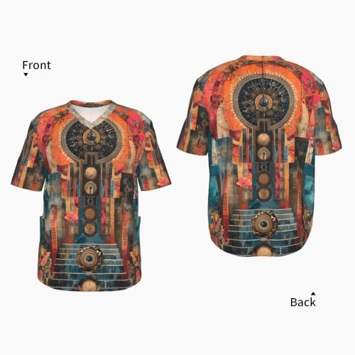 Men's Scrub Top,V-Neck Spill Wrinkle Resistant,3 Pockets-Ornate Collage (3) - Image 4