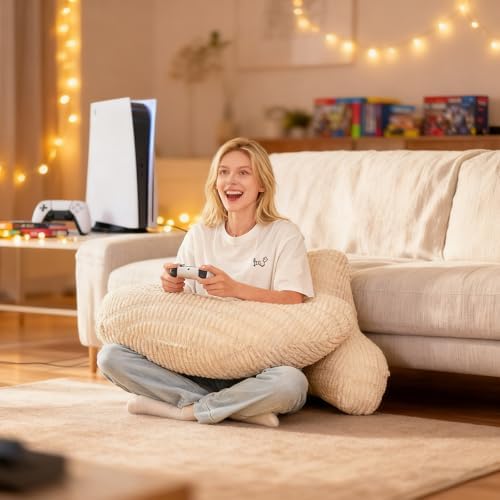 17" Reading Pillow for Bed,U Shaped Arm & Elbow Support,White Corduroy - Image 2