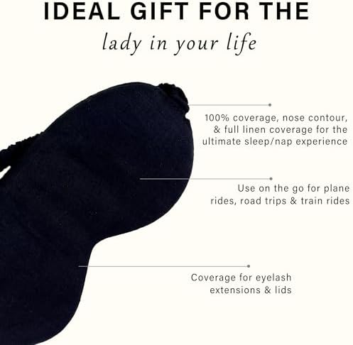 Eye mask Pure Linen Sleep Mask with Elastic Band, No Pressure On Eyes,Side Sleeper Eye Cover Organic Cotton Core Blindfold,Napping & Yoga Travel Essentials (Black) - Image 3