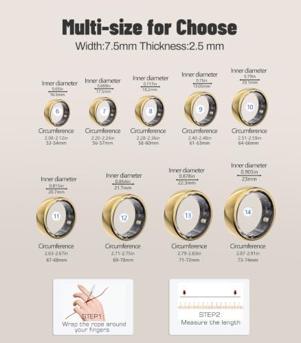AI Smart Ring for Women Men, Health Fitness Tracker Ring with AI Health Analysis, Heart Rate Blood Oxygen Sleep Monitor, IP68 Waterproof Activity Tracker, No APP Fee (Gold, 12#) - Image 2