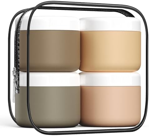 Kuangre Travel Containers for Toiletries, Silicone Cream Jars BPA-Free, Leak-proof 3oz Travel Size Containers, Portable Size Silicone Jars with Lid for Cosmetic Face Hand Body Cream (4 Pack) by Kuangre