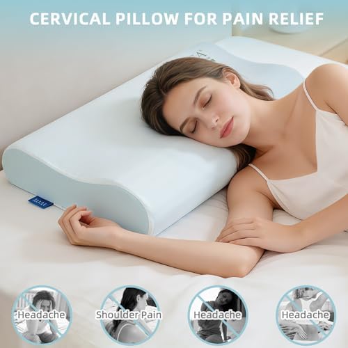 Cervical Neck Pillow for Neck Pain Relief, Neck Support Pillows for Sleeping, Contour Memory Foam Pillow with Cooling Pillowcase, Orthopedic Pillow for Side Back Stomach Sleeper, Medium Soft - Image 6