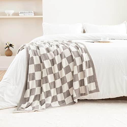 CozeCube Grey White Reversible Checkered Knit Throw Blanket 60"x80" - Image 2