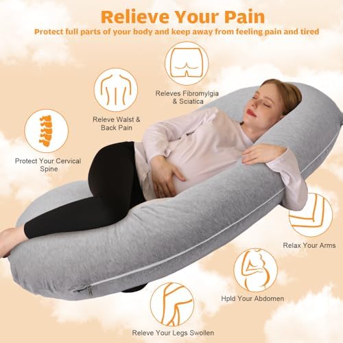 Chilling Home Pregnancy Pillow, C Shaped Full Body Pillow Maternity Pillow for Women 55 inch, Pregnancy Pillows for Sleeping Pregnant Must Have with Jersey Removable Cover,Grey - Image 2