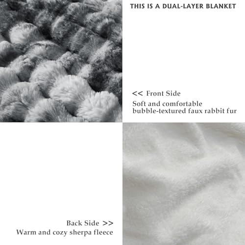 60x80 Inches Ultra-Soft Fuzzy Faux Fur Plush Twin Size Blanket - Thick, Warm Sherpa for Couch, Sofa, Bedroom, Camping - Decorative Blanket for Cozy Warmth, Bubble Light Grey Tie Dye - Image 3