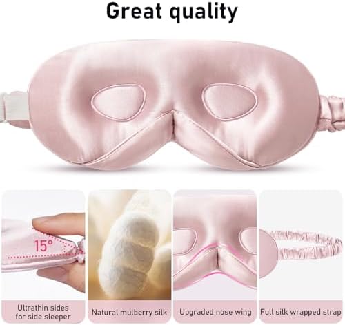 LitBear 100% 22 Momme Mulberry Silk Sleep Mask - 3D Contoured, Light Pink - Image 6