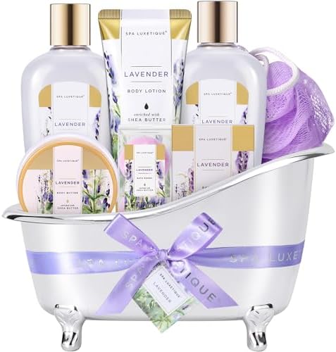 spa luxetique Spa Gift Baskets for Women, 8 Pcs Lavender Lotion Set with Bubble Bath, Shower Gel, Birthday Anniversary Self Care Kit for Her, Christmas Gifts for Mom by spaluxetique
