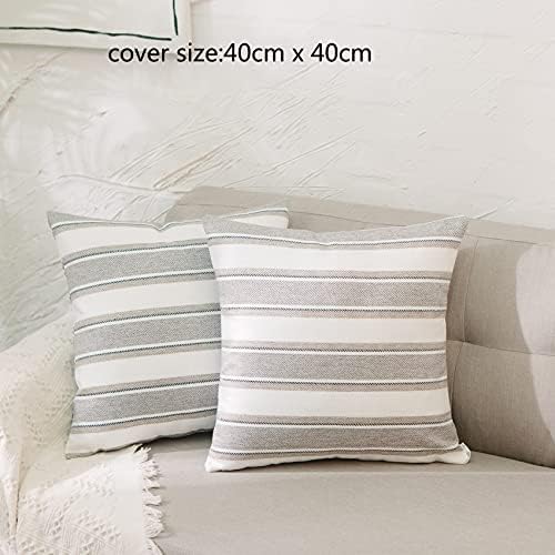 Stripe Decorative Throw Pillow Cases Cushion Covers Faux Linen Textured for Sofa Bedroom Car 16 x 16 Inch 40 x 40 cm 2 Pieces - Image 2