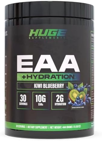 Huge EAA + Hydration, Essential Amino Acids Powder, EAAs & BCAAs, Intra & Post Workout Recovery Powder, Muscle Growth, Recovery & Performance, 10g EAAs & Electrolytes, Kiwi Blueberry, 30 Servings by HugeSupplements%7CPre-WorkoutsCreatineBodybuildingSupplements