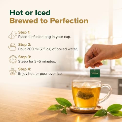 VAHDAM, Organic Himalayan Green Tea (100 Count) High Grown, Non GMO, Gluten Free, Low Caffeine | Earthy & Smooth | Resealable & Plant-Based Pyramid Tea Bags - Image 3