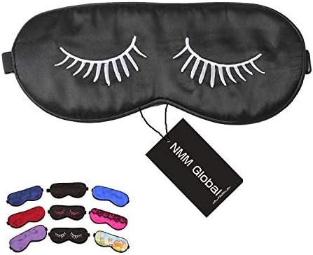 100% Mulberry Silk Sleep Mask Blackout, Cute Natural Sleeping Mask with Adjustable Elastic Strap, Satin Eye Cover for Men Women Adults (White Eyelashes) by NMMGlobal