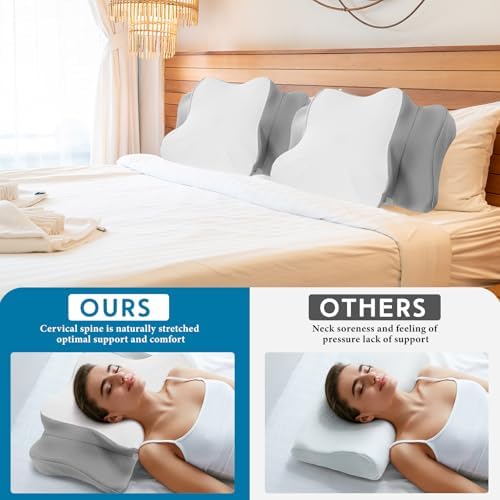 HunnmingRe Pillow Case for Cervical Neck, White,Gray, Queen Size - Image 3