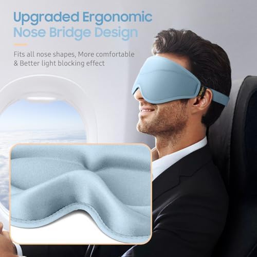 BeHoomi Sleep Mask, Premium Eye Mask for Sleeping, Total Blackout, Superior Soft Comfort, Upgraded 3D Ergonomic Designed Sleeping Mask for Home, Office, Travel, Meditation, Sky Blue - Image 5