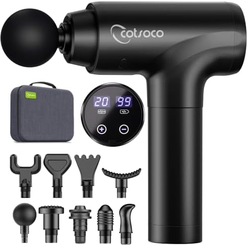 cotsoco Massage Gun, Muscle Massage Gun Deep Tissue Back Massager for Pain Relief, 20 Speeds Handheld Electric Massager Tool with Silent Brushless Motor, Suitable for Gym Office Home Travel by cotsoco
