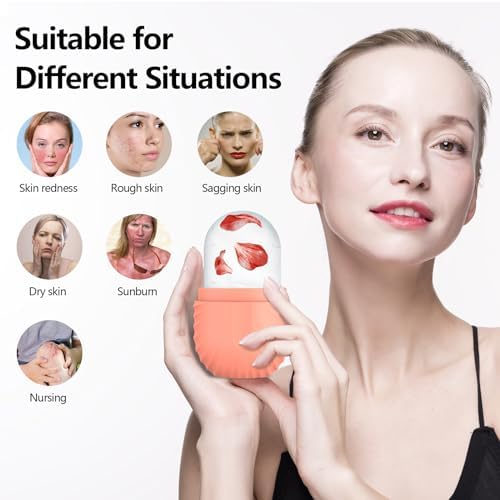 Ice Roller for Face and Eye, Silicone Ice Facial Roller Ice Holder, Face Ice Mold Skin Care, Face Icers Reusable Ice Cube Roller for Shrink Pores Anti Wrinkle Reduce Puffiness, Pink - Image 2