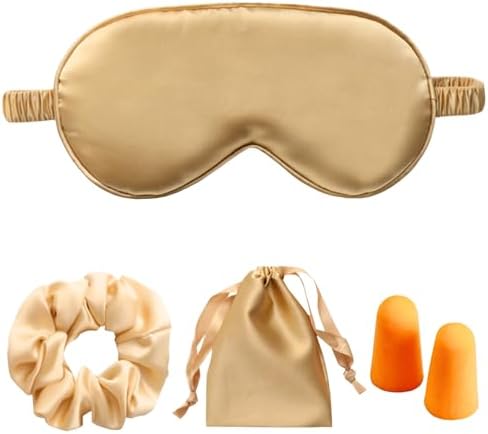 Gold Sleep Eye Mask, Blackout Silk Satin Travel Blindfold Set Women by LCBD