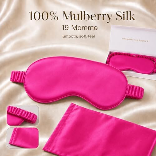 Silk Sleep Mask Light Blocking Luxury 100% Mulberry 19mm Silk Eye Mask Eye Cover Blindfold Ultra Soft Light & Comfy Anti Aging Skin Care with Travel Bag Gift Package - Image 2