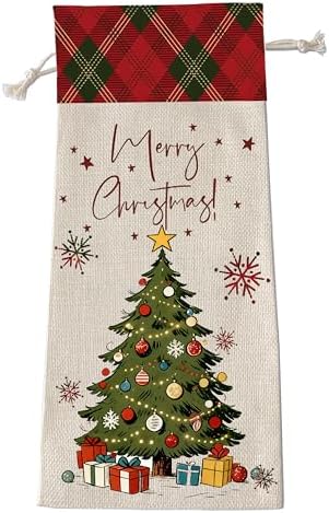 1Pcs Christmas Tree Wine Bags Christmas Gift Bag, Wine Bottle Bags Merry Xmas Bottle Covers for Merry Christmas,Holiday Party,Storage with 1Pcs Kraft Blessing Cards and natural jute rope - Image 7