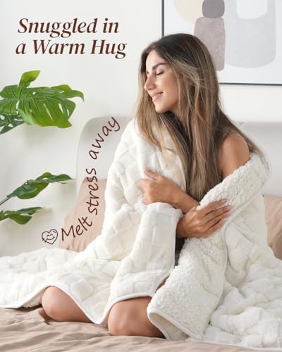 Kivik 15lbs Weighted Blanket for Adults, Checkered Fleece & Sherpa, 60"x80" - Image 3