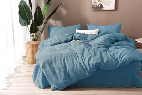 F.Y.Dreams 100% Washed Cotton Duvet Cover for Weighted Blanket 48x72 inches with 16 Ties, Zipper on Long Side/Slate Blue/Just Duvet Cover - Image 5