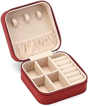 ZPROW Travel Jewelry Case, Mini Portable Jewelry Travel Boxes, Small Jewelry Organizer for Rings, Earrings, Pendants, Watches, Necklaces, Lipsticks Organizer Storage Holder Case (Red) by ZPROW