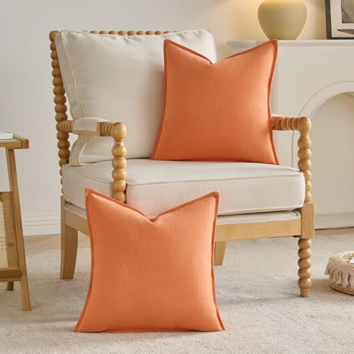 FUTEI Pack of 2 Chenille Throw Pillow Covers 24x24 Inch, Orange - Image 4