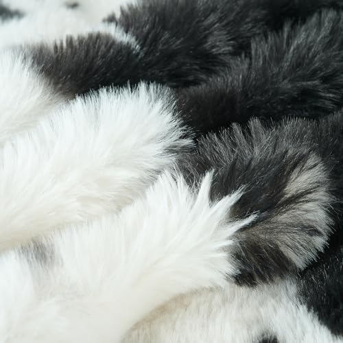 Lotus Karen Faux Fur Throw Blanket Cow Print-Black, Fluffy Fuzzy Plush Bubble Blanket for Couch, 60x50 Inches Cozy Shaggy Rabbit Blanket, Luxury Decorative Gifts for Sofa Bedroom Living Room. - Image 7