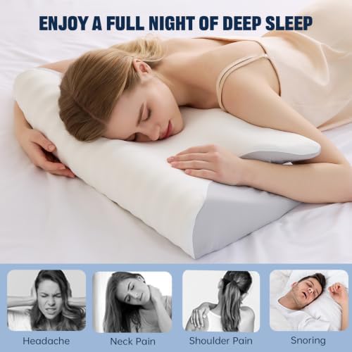 Cervical Neck Pillow for Pain Relief,Ergonomic Contour Memory Foam Pillows,Orthopedic Bed Pillow for Side Back Stomach Sleeper,Includes an Extra Pillowcase (White) - Image 2