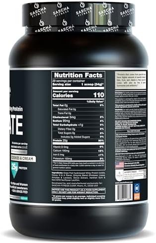 SASCHA FITNESS Hydrolyzed Whey Protein Isolate,100% Grass-Fed (2 Pounds, Cookies & Cream) - Image 2