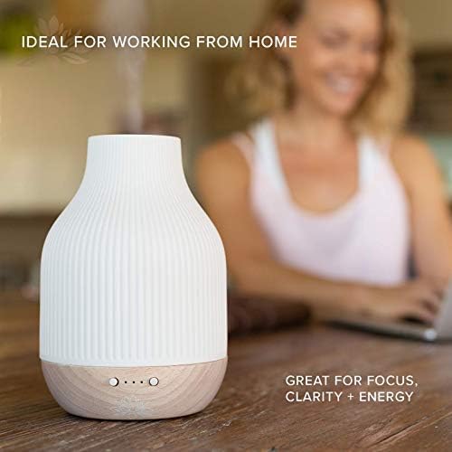 Sacred Lotus Love Ceramic Essential Oil Diffuser – Ultrasonic Aroma Diffuser with Wood Base, Ambient LED Light and Timer Settings - Image 6