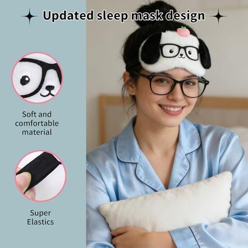 PERFECTSIGHT Sleep Eye Masks, Cute Plush Sleep Eye Cover Lightweight Adjustable Eyeshade Faux Fur Mask Cover for Women Men Sleep Travel Nap, Glasses Puppy - Image 5