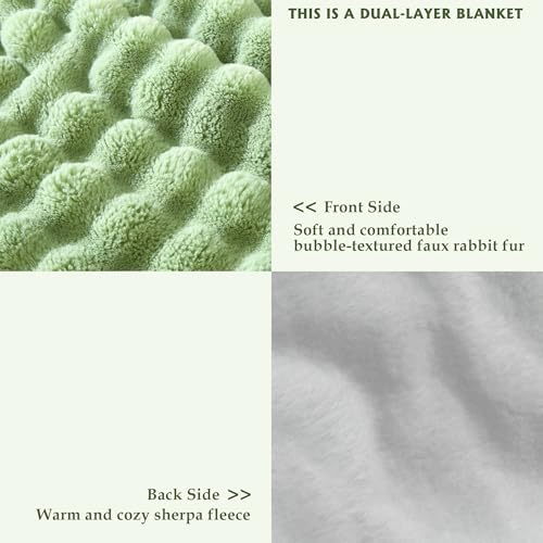 60x80 Inches Ultra-Soft Fuzzy Faux Fur Plush Twin Size Blanket - Thick, Warm Sherpa for Couch, Sofa, Bedroom, Camping - Decorative Blanket for Cozy Warmth, Bubble Light Green - Image 3