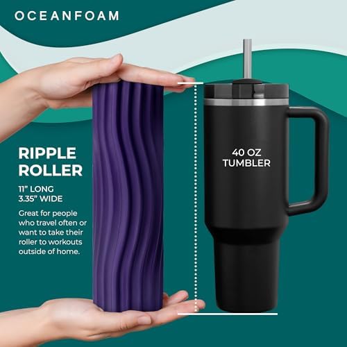 Oceanfoam Ripple Travel Foam Roller (11" x 3.35") Firm Mini Foam Roller for Physical Therapy, Deep Tissue Massage, Back Pain - High Density, Ergonomic Wave Textured - Yoga, Pilates, Exercise (Purple) - Image 3