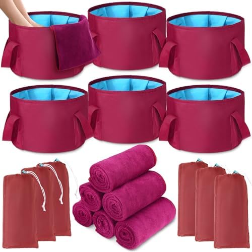 FillTouch 12 Pcs 15L Foldable Foot Soaking Tub Kit Portable Foot Bath Tub for Soaking Feet with Towel and Storage Bag Soak Spa Bucket for Travel Camping (Claret) by FillTouch
