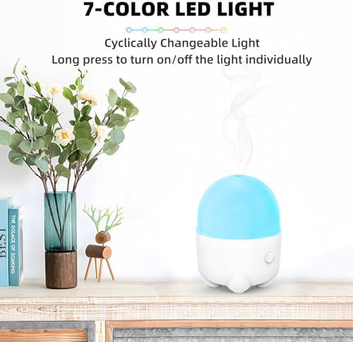 SEEDSEEL 150ML Battery Powered Essential Oil Diffuser, Built-in Rechargeable Battery, 7 Hours Run Time,Portable Cordless Aromatherapy Air Diffuser with 7 LED Color Changing Lights (White) - Image 7