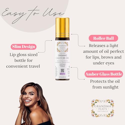 Pure Organic Castor Oil Roll On For Lips, Eyebrows, Under Eyes, Eyelashes and Cuticles - Easy, Less Mess Moisturizer Roller ball Cold Pressed, Hexane Free, Unrefined, Glass Bottle - Travel Size (10ml) - Image 2