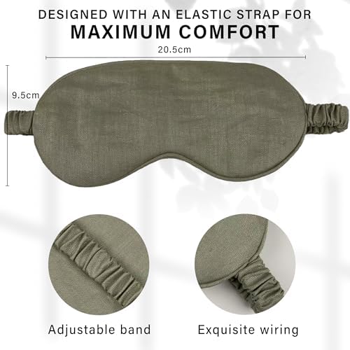 Eye mask Pure Linen Sleep Mask with Elastic Band, No Pressure On Eyes,Side Sleeper Eye Cover Organic Cotton Core Blindfold,Napping & Yoga Travel Essentials (Sage Green) - Image 2