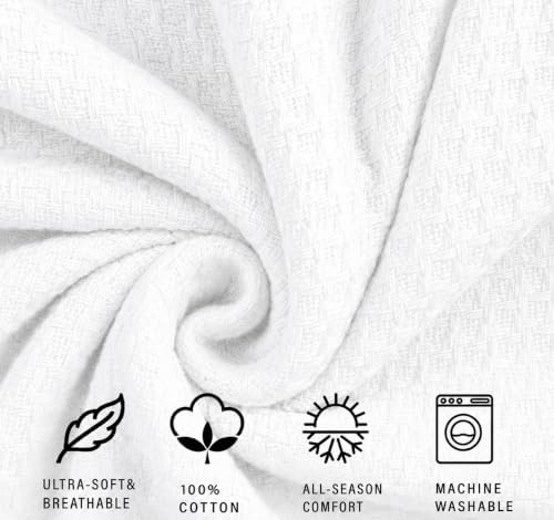 HILLFAIR 100% Combed Cotton Blanket– Twin XL Bed Blanket– Soft Cozy Warm Multipurpose Throws for Luxury Home Decor– 66 x 90 inch Twin XL Size Cotton Blankets for Beds- Blankets for All Season- White - Image 2