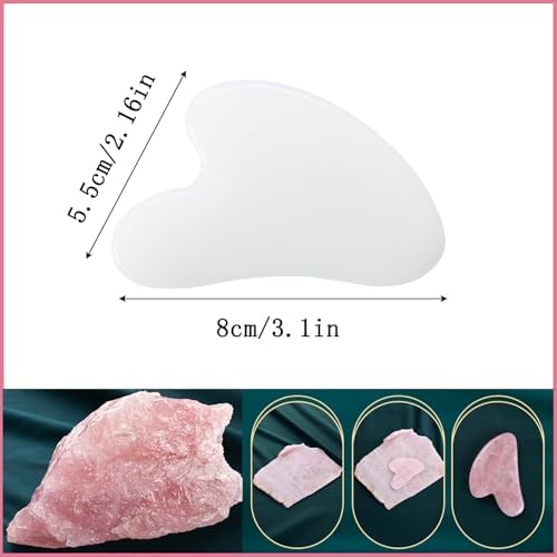 Gua Sha Jade Stone Gua Sha Massage Tool, Guasha Tool for Face and Body Skin Massage. Tools for SPA Acupuncture, Pink Stone for Body Face Neck and Eye, Skin Care Gift for Woman (White) - Image 2