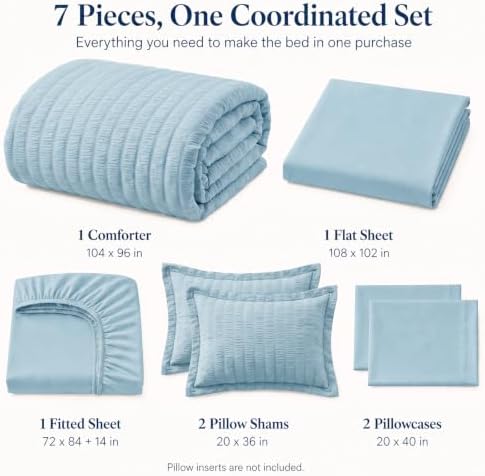 CozyLux California King Comforter Set, Light Blue Seersucker Bed in a Bag - Image 2