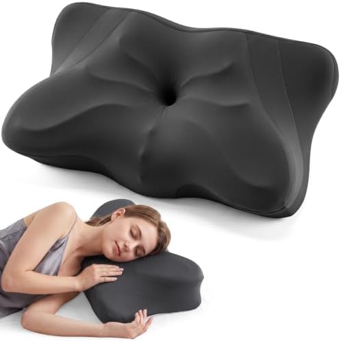 Sweetcrispy Queen Cervical Pillow for Neck and Shoulder - Ergonomic Memory Foam Pillows, Contour Side Sleeper for Adults, Cooling Orthopedic Neck Support for Back Stomach Sleepers, Black by Sweetcrispy
