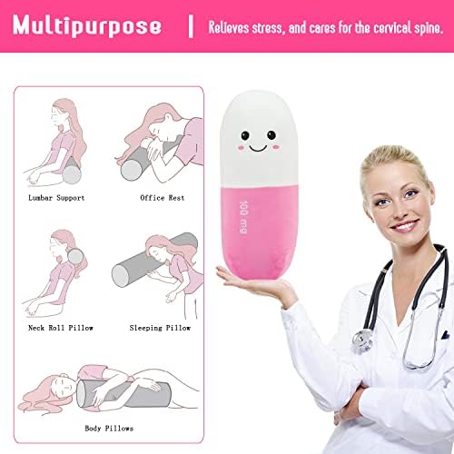 Sexysamba Pill Pillow Neck Roll Pillow Cute Preppy Room Decor Chill Pillows with Washable Cover, Funny Aesthetic Trendy Gift Throw Pillows for College Dorm Teenager Y2K Teacher Doctor Nurse (Pink, M) - Image 4